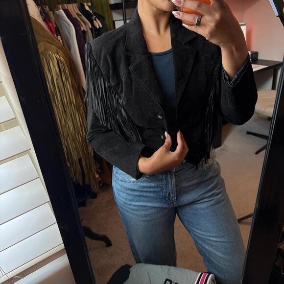 Vintage Black Fringe Suede Jacket - Picture 2 of 6